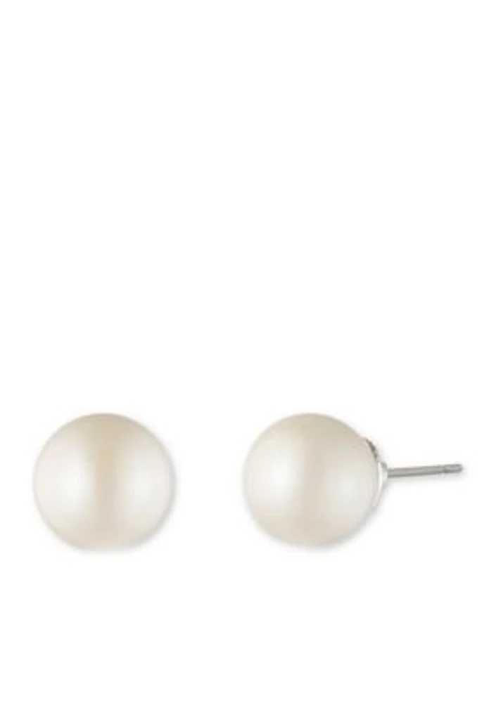 Silver-Tone Pierced Pearl Stud Earring