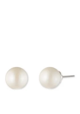 Silver-Tone Pierced Pearl Stud Earring