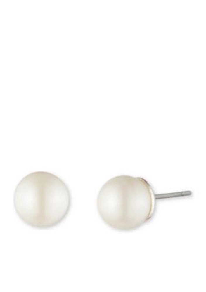 Silver-Tone 6MM Pearl Stud Earrings