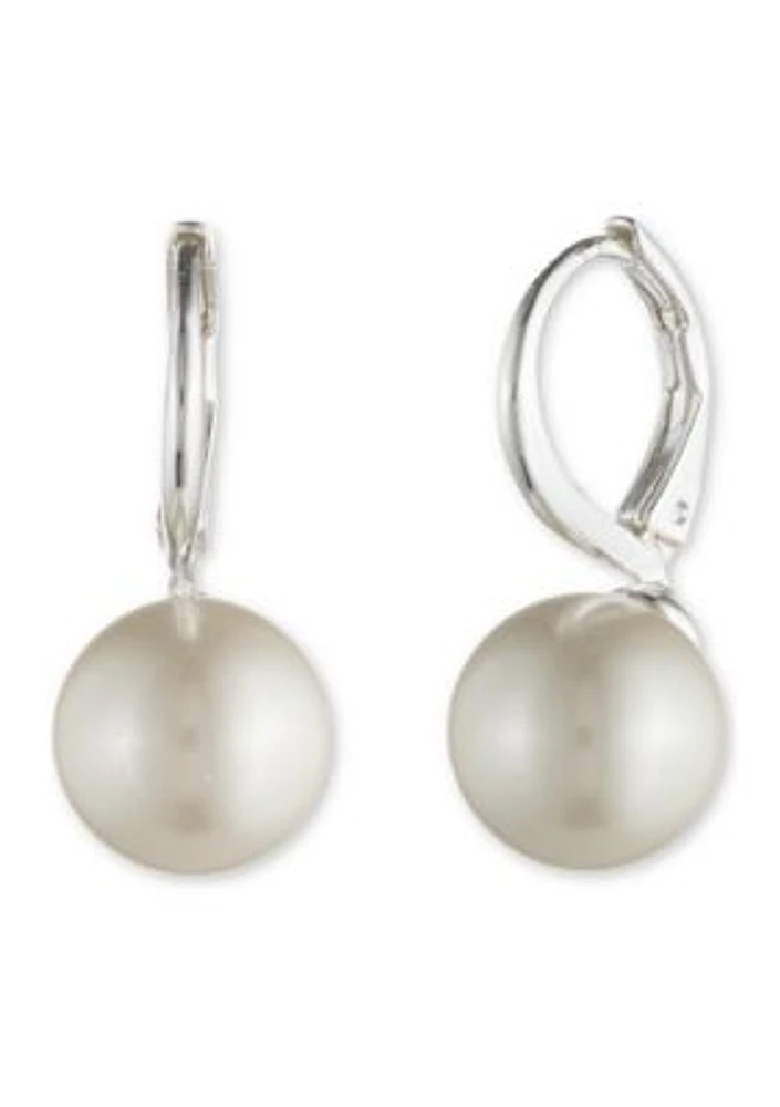 Silver Tone 10 mm Pearl Drop Earrings