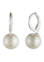 Silver Tone 10 mm Pearl Drop Earrings