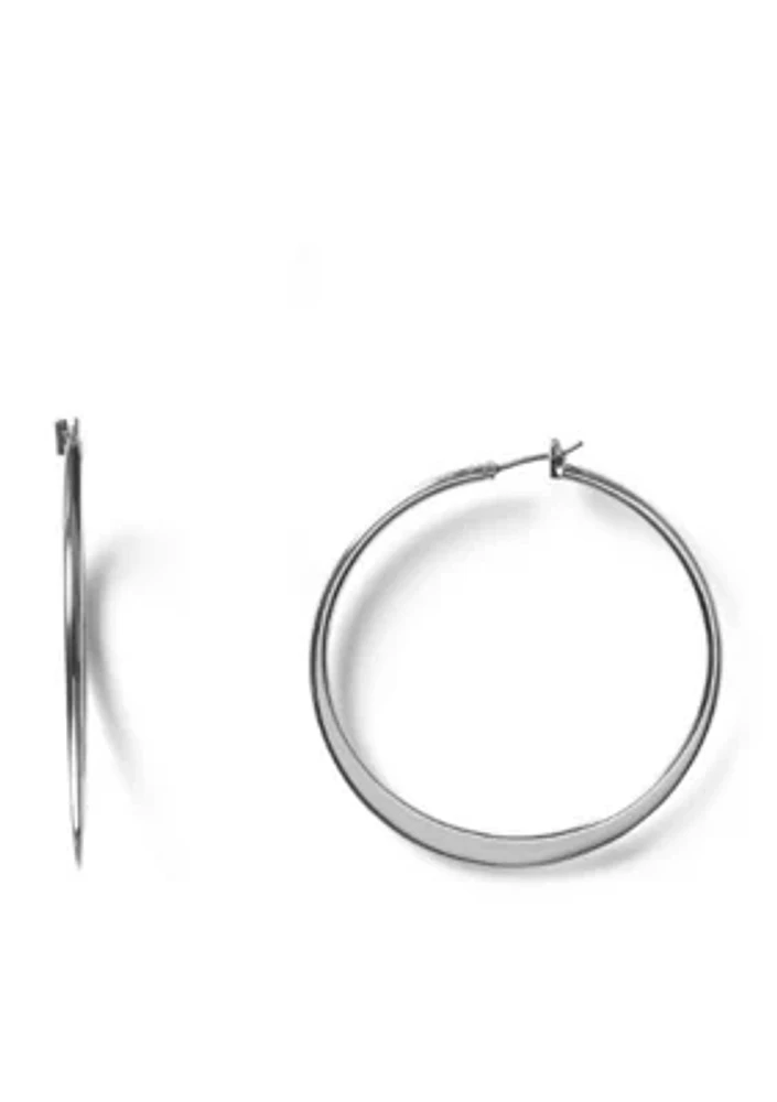 Silver-Tone Pierced Large Thin Hoop Earrings