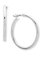 Silver Tone Medium Thin Hoop Earrings