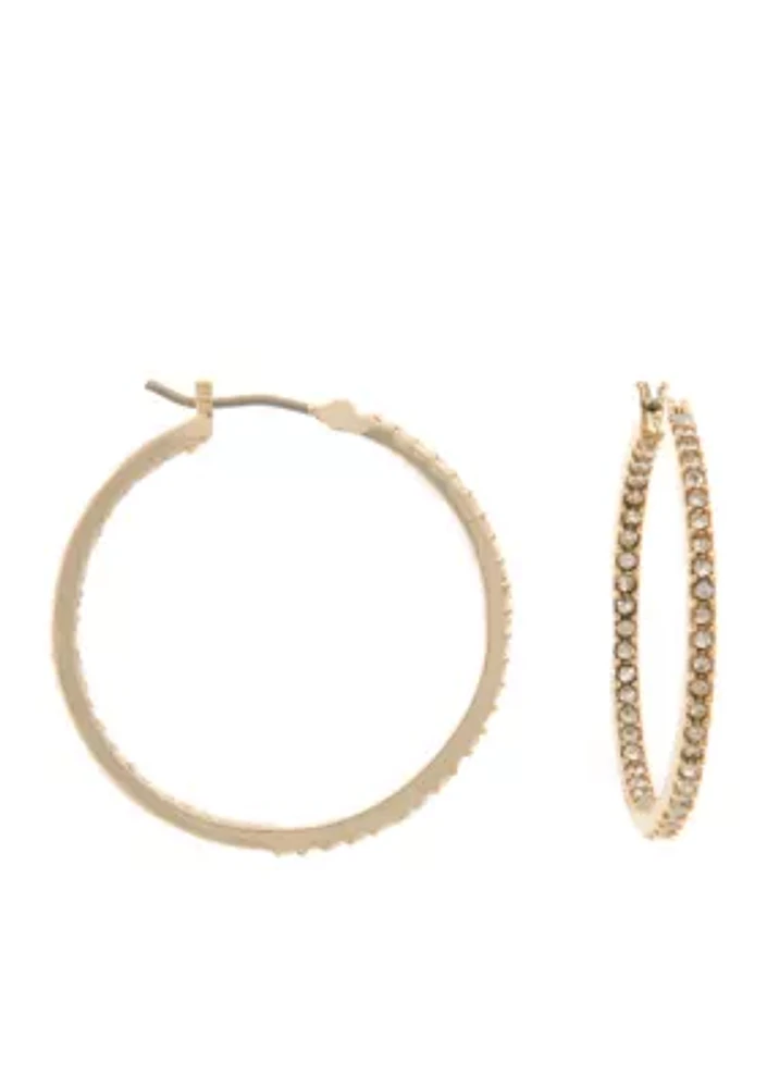 Gold-Tone Beaded Hoop Earrings