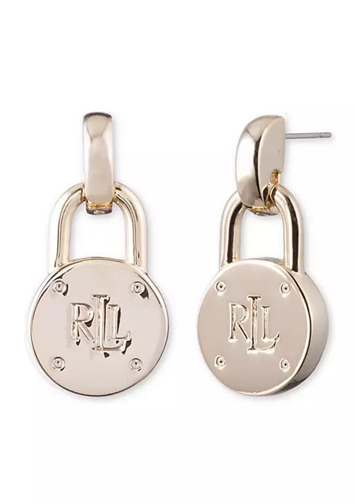 Lock Key Drop Earrings Set - Gold