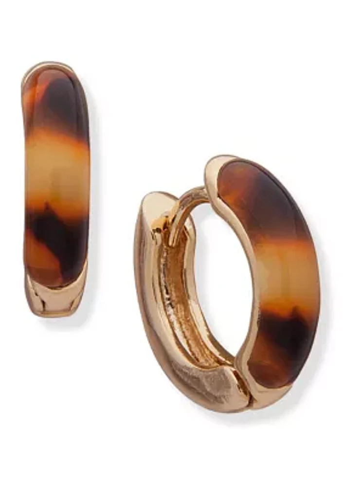 Gold Tone Tortoise Huggie Hoop Earrings