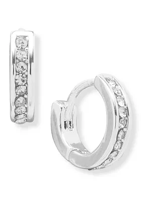 Silver Tone Crystal Pavé Huggie Earrings 