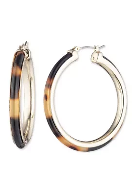 Gold Tone Tortoise Large Hoop Earrings