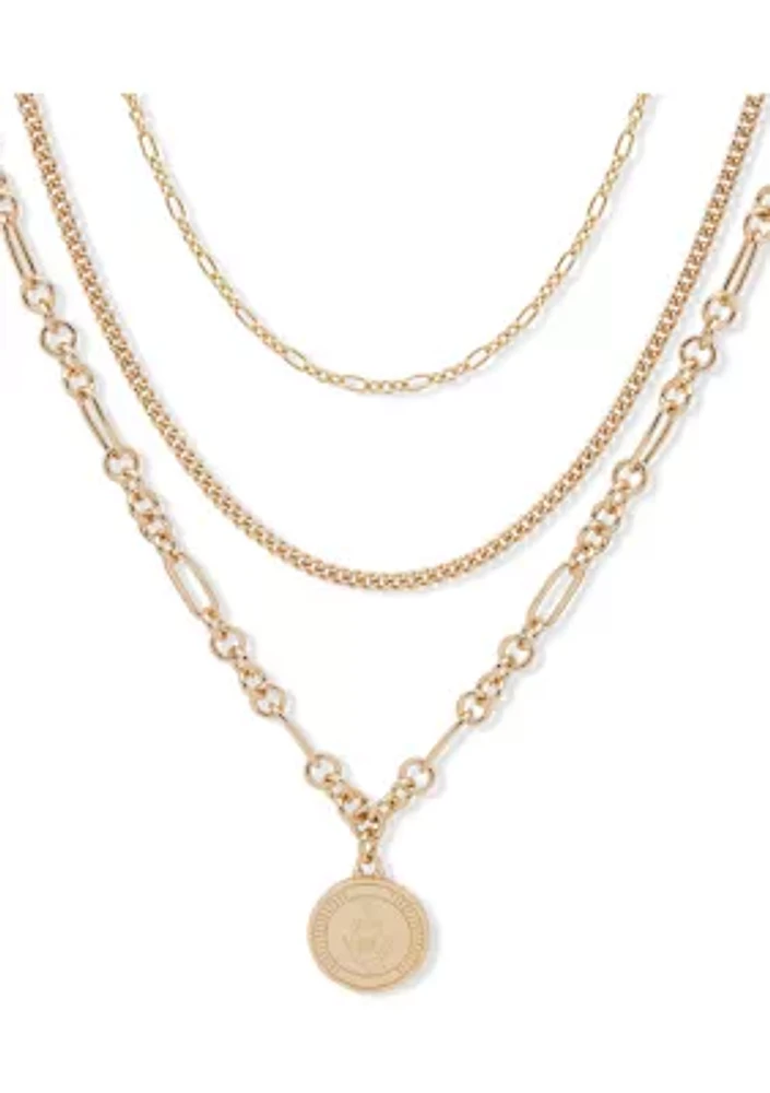 Gold Tone Multi-Row Chain Pendant Necklace