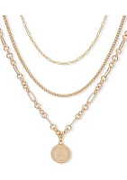 Gold Tone Multi-Row Chain Pendant Necklace