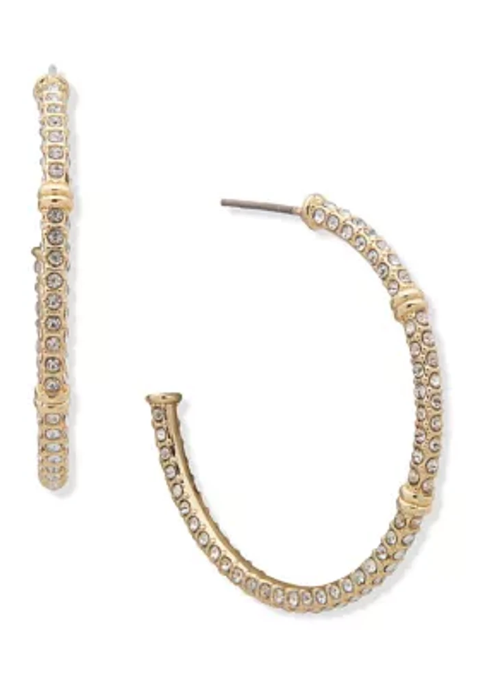 Medium Crystal Pavé Hoop Earrings in Gold Tone Metal