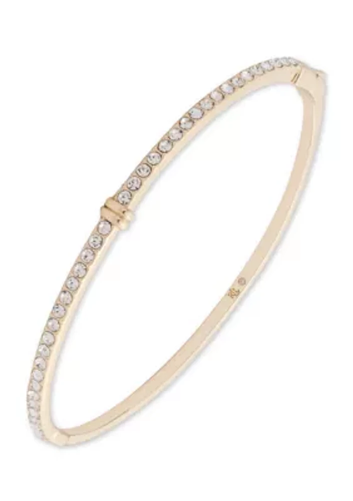 Gold Tone Crystal Thin Pavé Hinge Bangle Bracelet