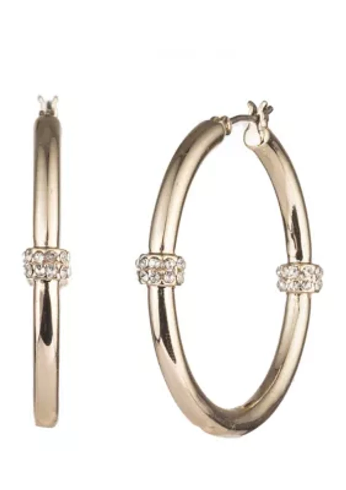 Gold Tone Crystal 35 Millimeter Hoop Earrings