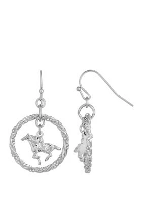 Silver Tone Suspended Horse Drop Earrings