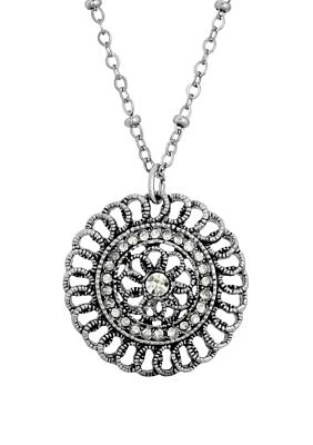 Silver Tone Crystal Pendant Necklace