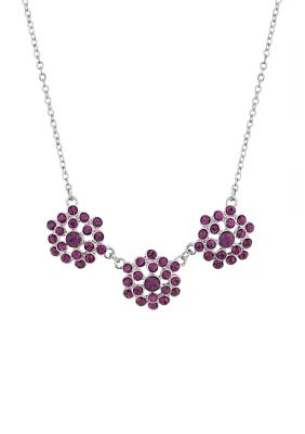 16 Inch Adjustable Silver Tone Amethyst Collar Necklace