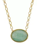 1928 Jewelry 16 in Adjustable Gold-Tone Green Aventurine Oval Stone Necklace