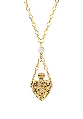 14K Gold Dipped Crystal Filigree Heart with Glass Vial Necklace