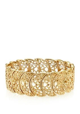 Gold Tone Half Circle Filigree Stretch Bracelet