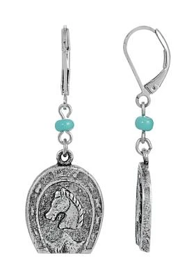 Pewter Turquoise Horseshoe Earrings