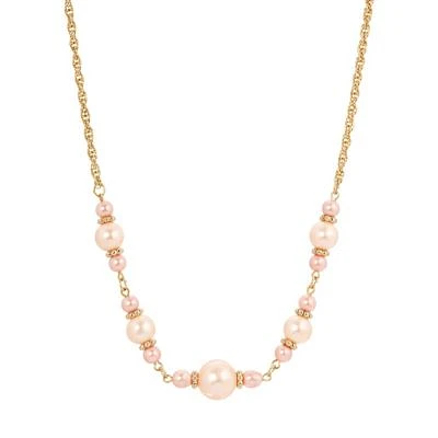 Gold Tone Pink Pearl Beaded Necklace