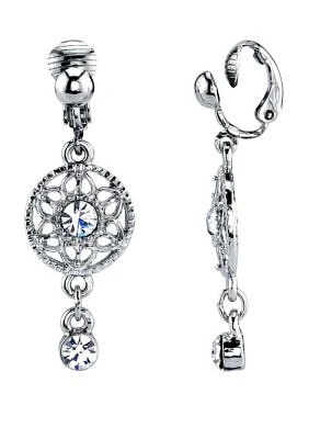 Silver Tone Crystal Drop Clip Earrings