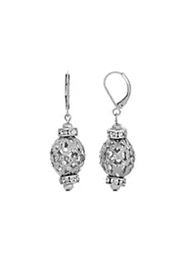 1928 Jewelry Silver-tone Filigree Bead Crystal Drop Earrings