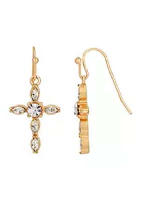 Symbols of Faith 14K Gold-Dipped Crystal Cross Drop Earrings