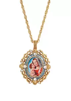 Symbols of Faith 14K Gold-Dipped Crystal Blue Enamel Mary and Child Pendant Necklace - 24"