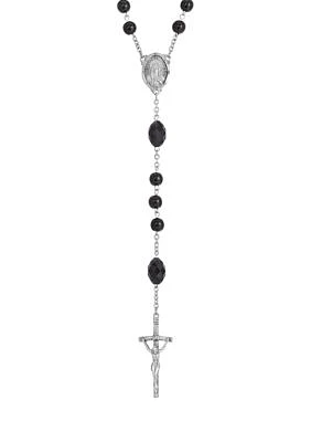 Silver-Tone and Black Bead Papal Rosary