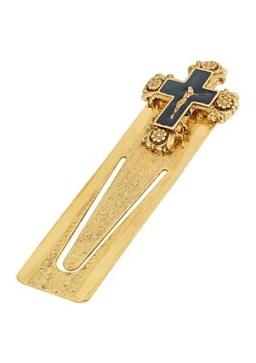 14K Gold-Dipped and Blue Enamel Crucifix Small Bookmark