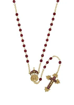 14K Gold-Tone Red Bead and Enamel "King of Kings" Rosary