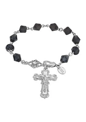 Silver-Tone Blue Crucifix Bracelet