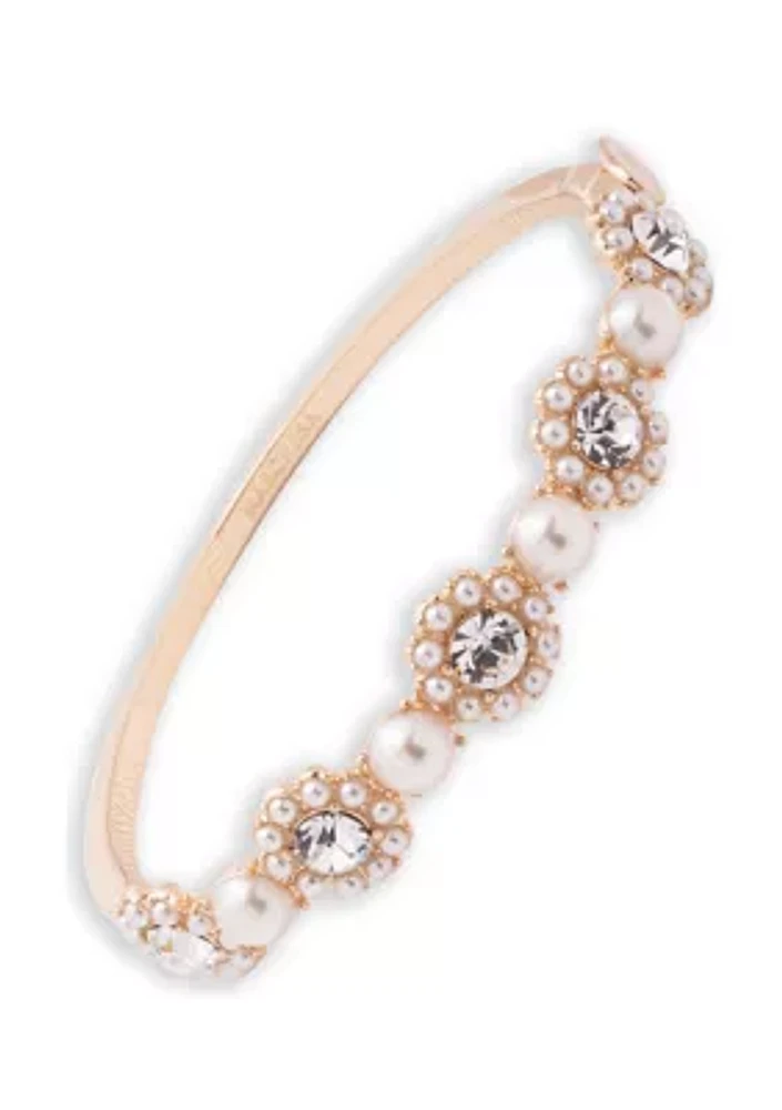 Gold Tone Pearl Bangle Bracelet