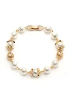 Gold Tone Pearl Filigree Flex Bracelet