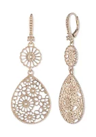 Gold Tone Large Filigree Double Drop Earrings