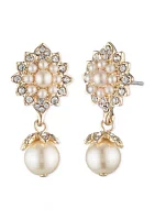 Gold Tone Pearl Drop Post Earrings