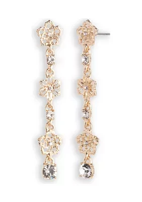 Gold Tone Crystal Butterfly Linear Earrings