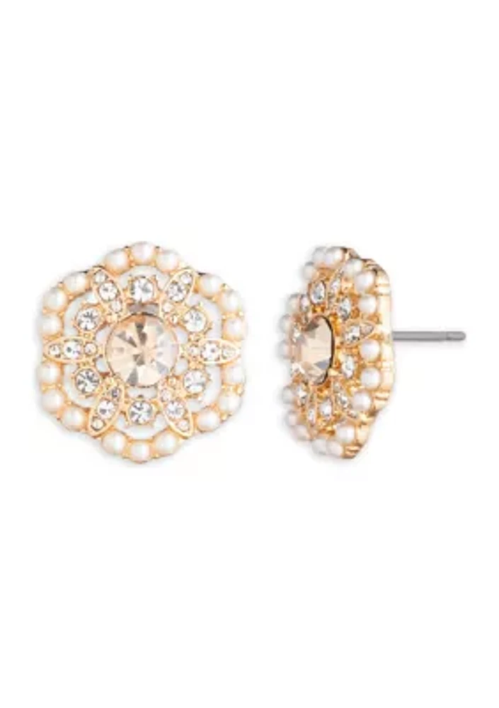 Gold Tone Floral Stud Earrings