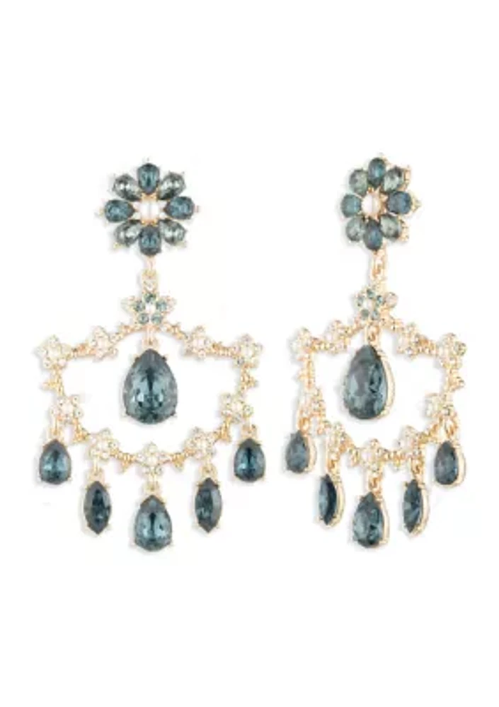 Gold Tone Blue Chandelier Earrings