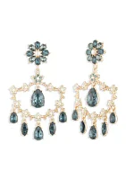 Gold Tone Blue Chandelier Earrings