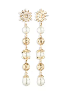 Gold Tone Pearl Linear Earrings