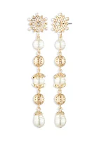 Gold Tone Pearl Linear Earrings