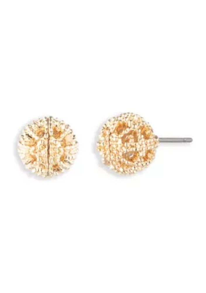 Gold Tone Metal Filigree Stud Earrings