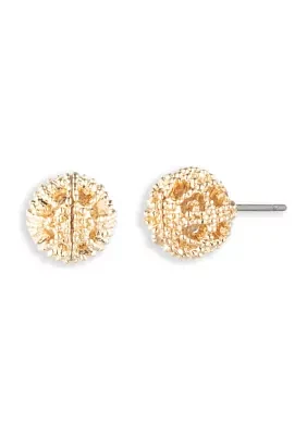 Gold Tone Metal Filigree Stud Earrings