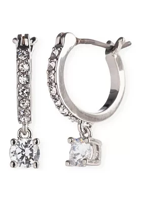 Silver Tone Crystal Huggie Drop Earrings