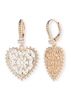 Gold Tone Heart Drop Earrings