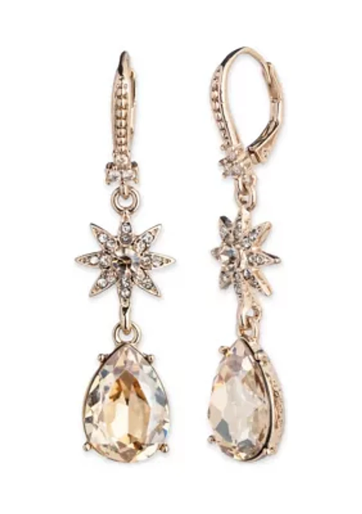 Gold Tone Crystal Star Double Drop Earrings