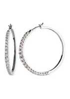 Silver Tone Crystal 35 Millimeter Hoop Earrings