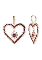 Gold Tone Red Heart Drop Earrings